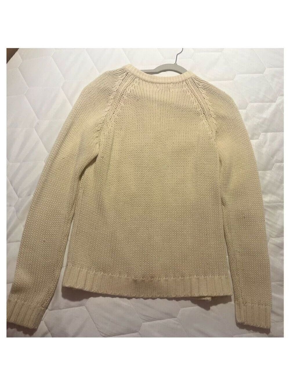 Virgin Acrylic Fiber sweater made in Korea crochet buttons size medium cream - Picture 10 of 11